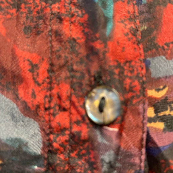 LONG SLEEVE BUTTON DOWN ART PRINT SILK BROUSE SIZE LARGE VINTAGE. - Picture 7 of 10